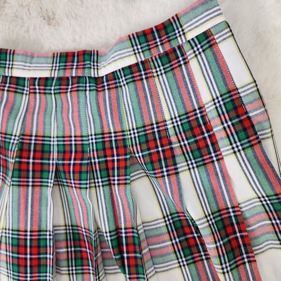 NEW Aerie White Red Green Plaid Pleated Mini Skirt Small - Picture 8 of 8